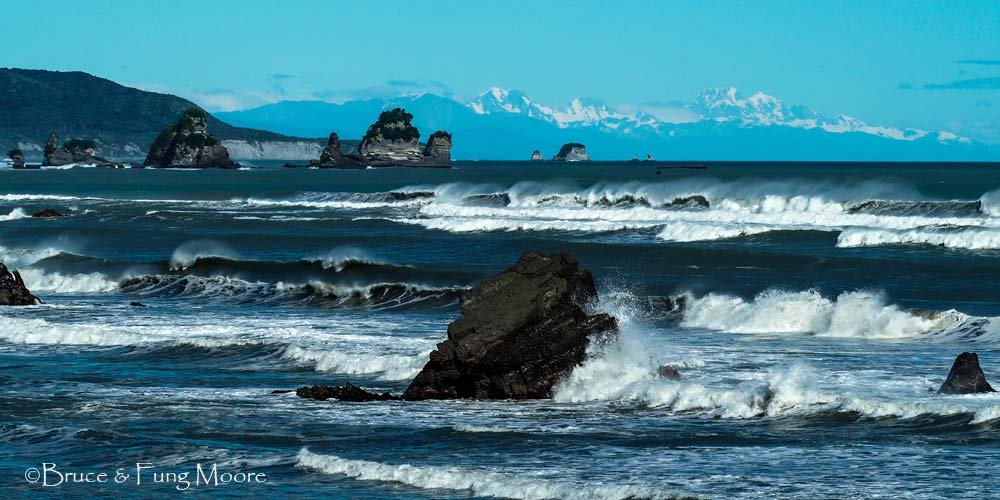 Punakaiki coast with the Southern Alps behind