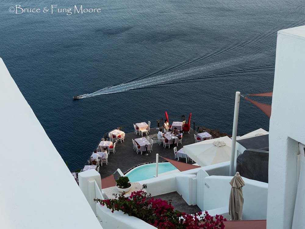 An Oia restaurant with a great view