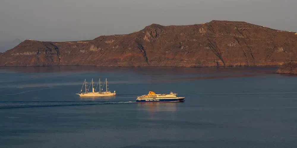 Ships passing in Santorini caldera