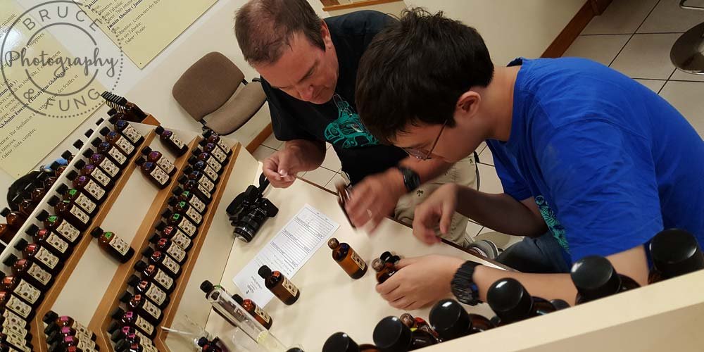 choosing scents to mix at the Galimard Workshop