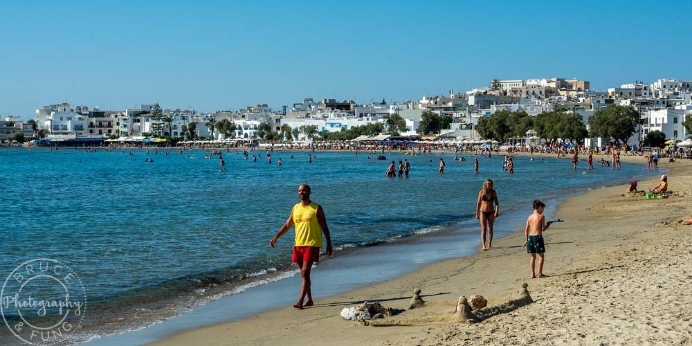 Agios Georgios Beach (Saint George Beach), with Naxos Town behind