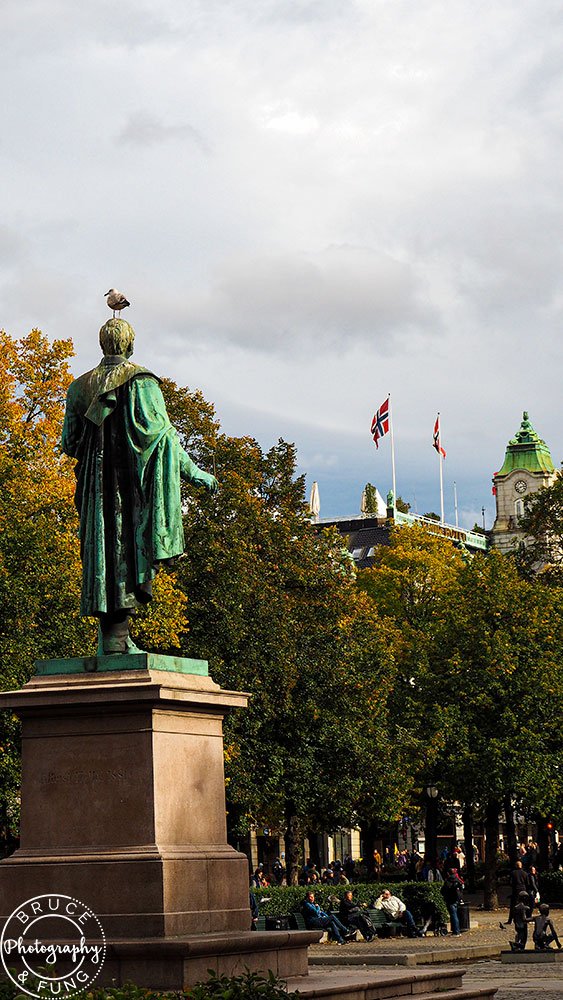 statue of writer and poet Henrik Wergeland in Spikersuppa Park